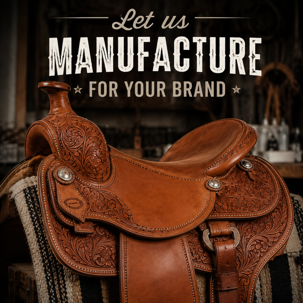 Brown English saddle manufactured by HideOrax in Sialkot, Pakistan
