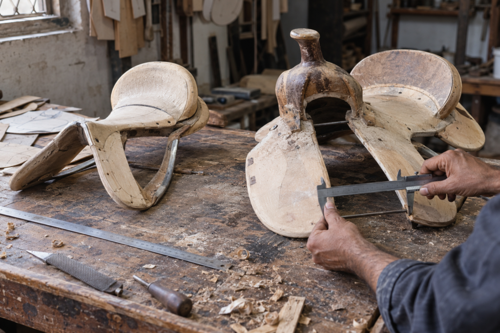 English and Western saddle trees measured during workshop production