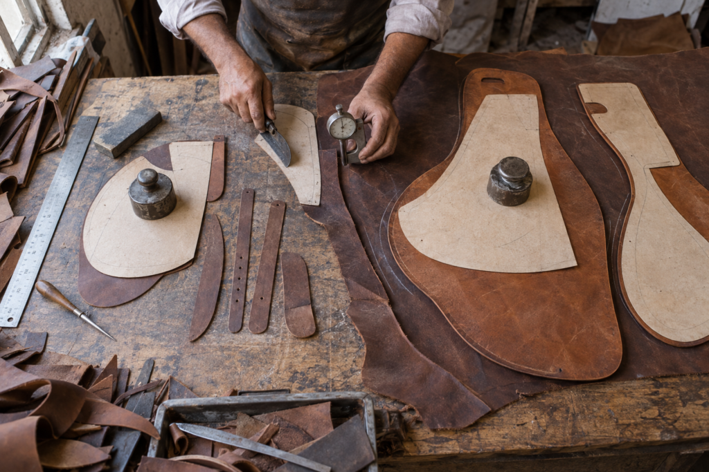 Leather components cut for English and Western saddle manufacturing