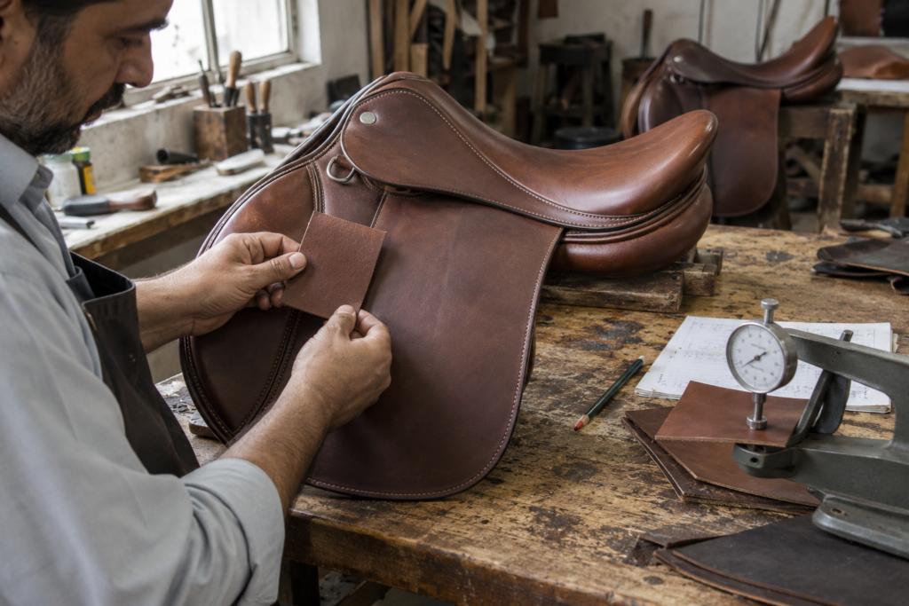 Saddle leather checked against an approved sample before bulk production