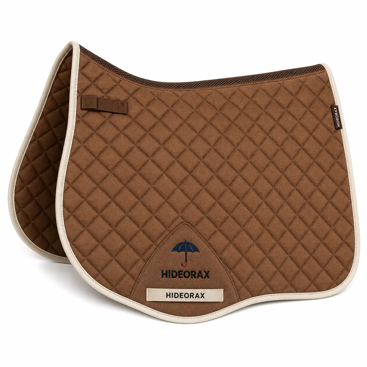 Brown quilted all-purpose saddle pad with HideOrax branding