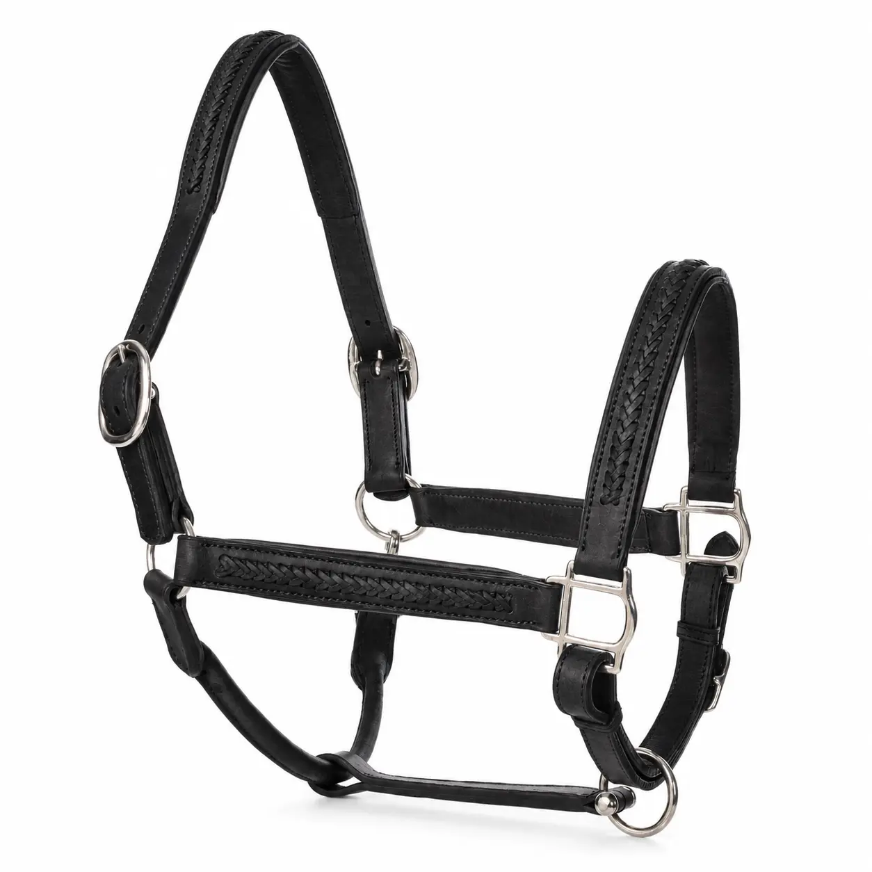 Black braided leather horse halter