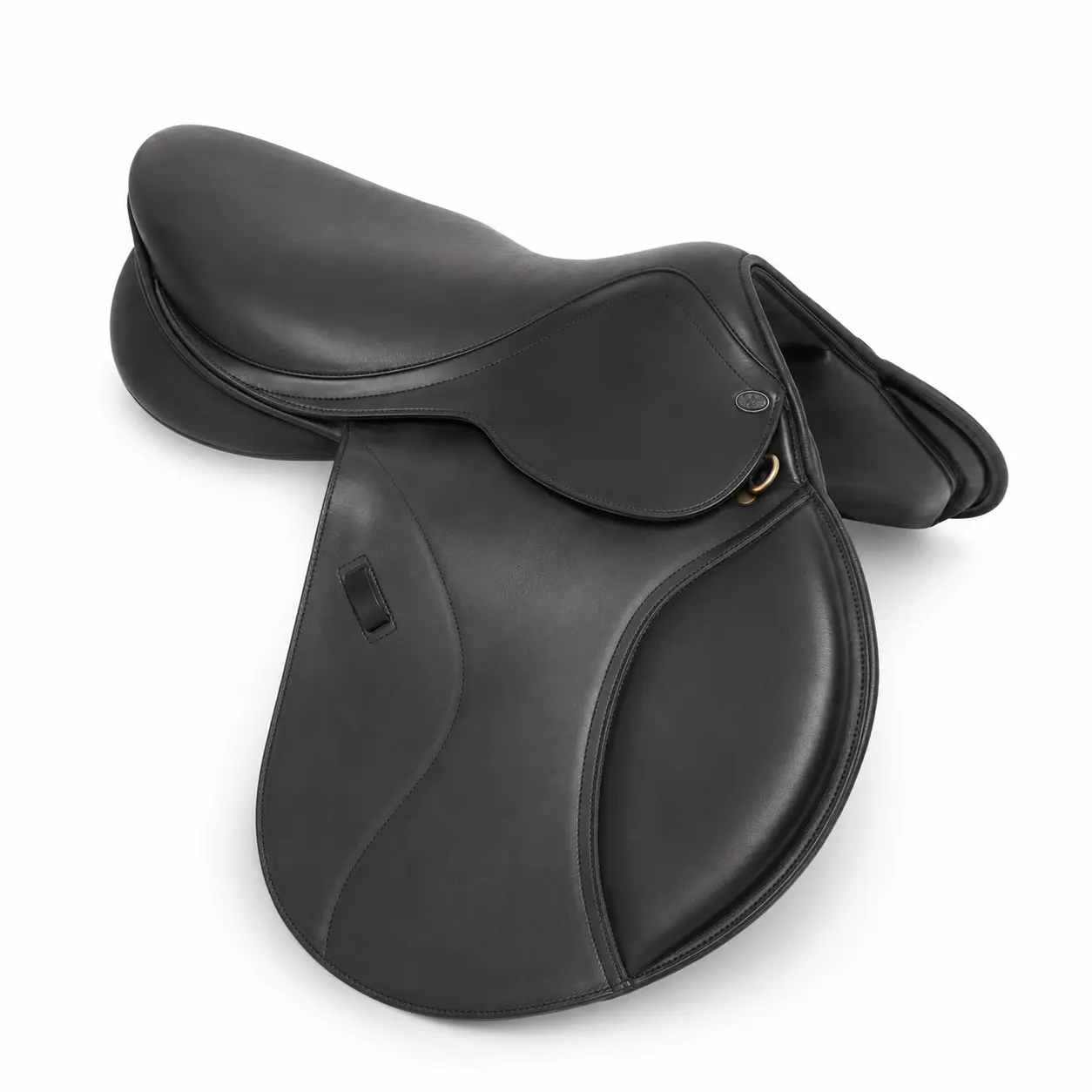 Black synthetic close-contact jumping saddle