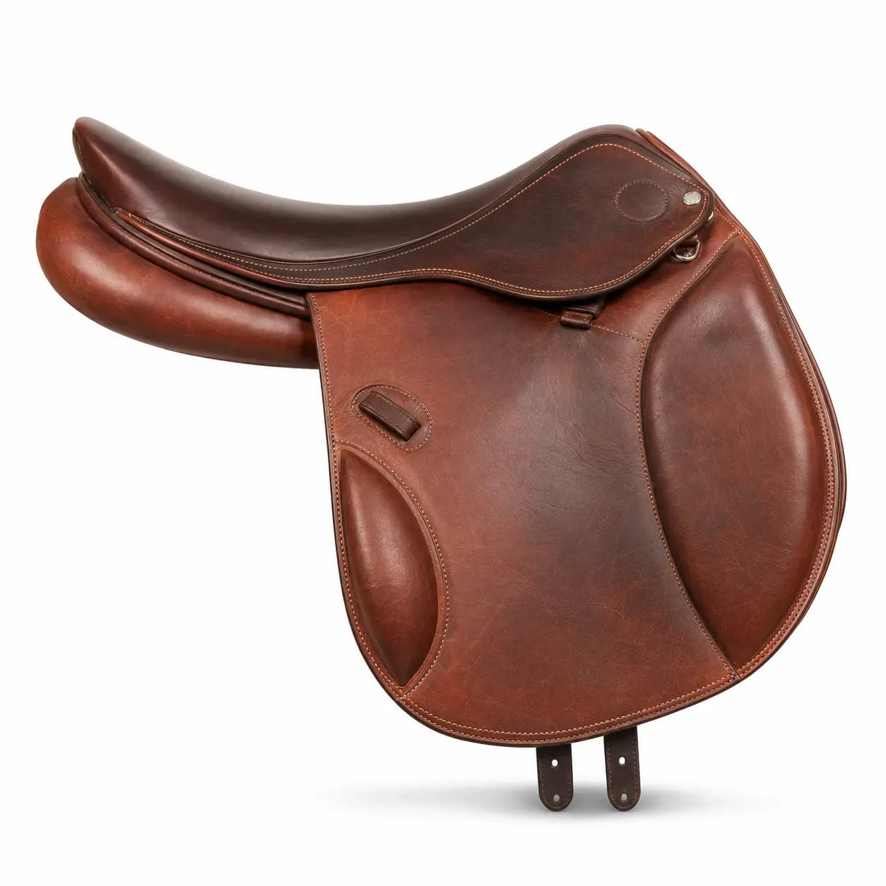 HideOrax brown close-contact English jumping saddle side view