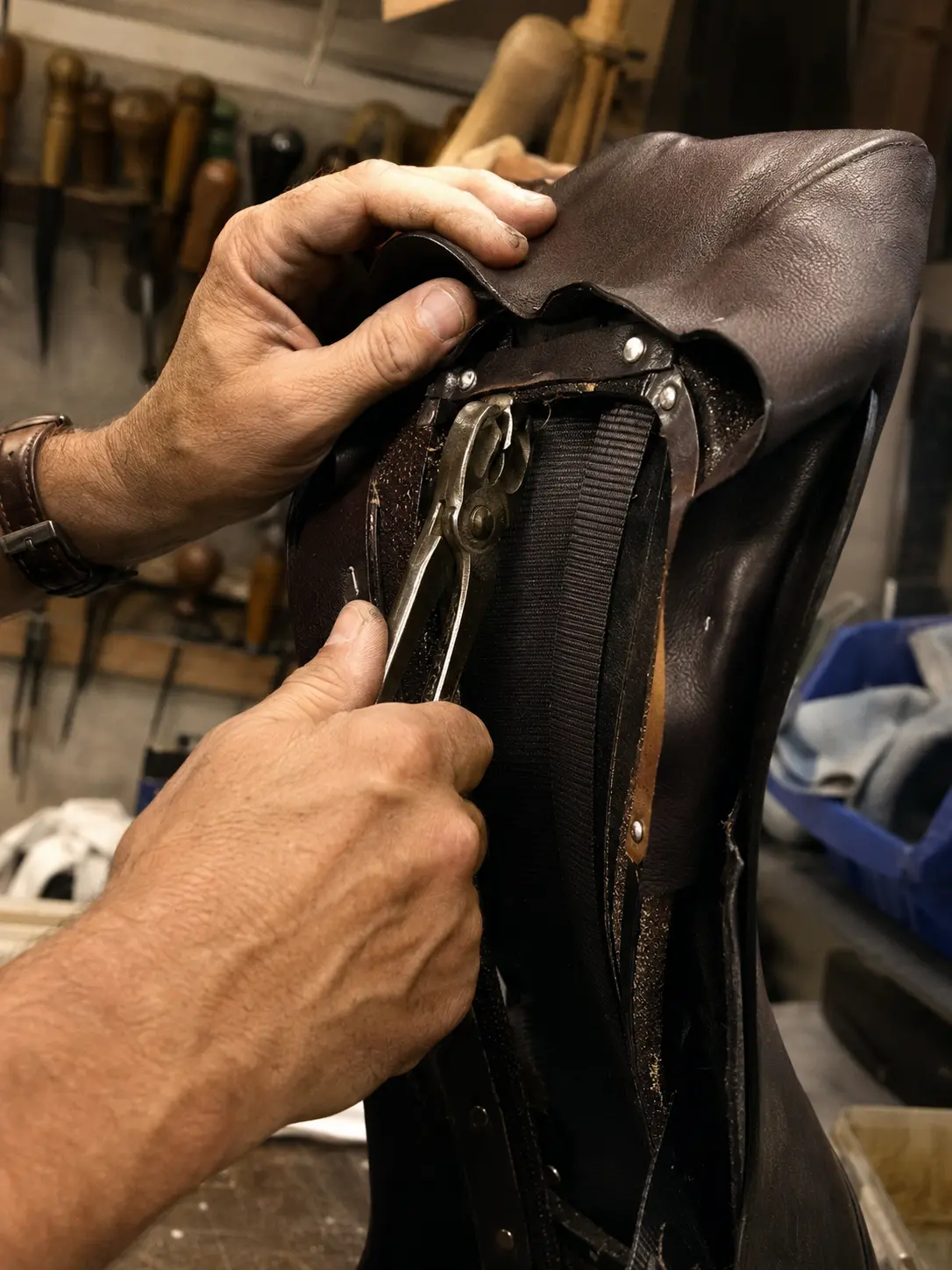 English saddle hand assembly close-up