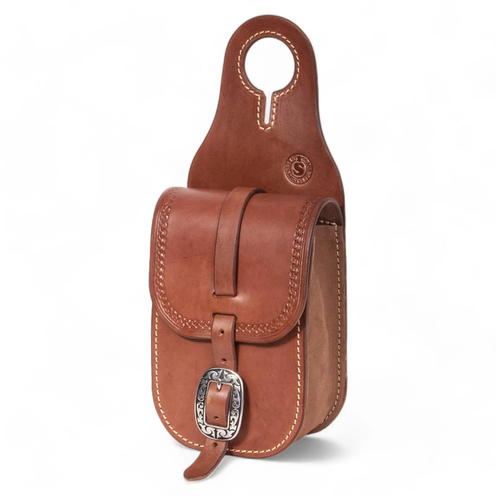 Brown leather horn saddle bag