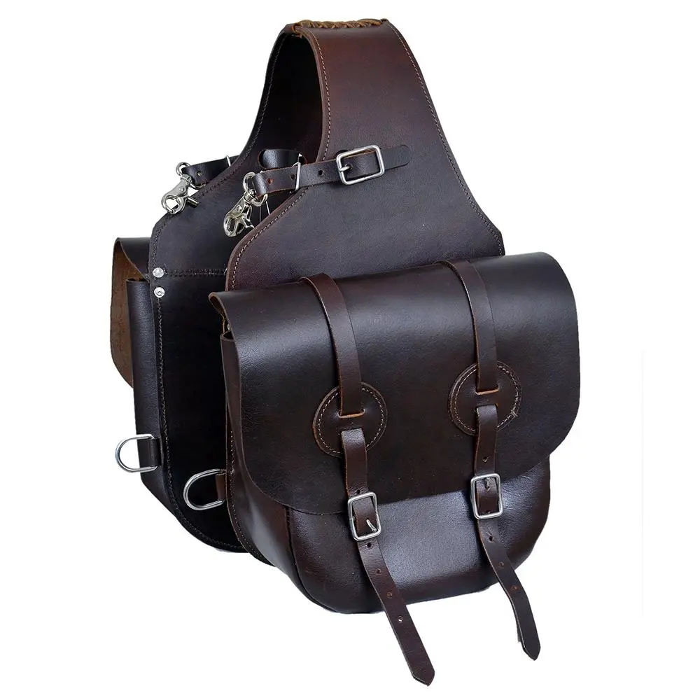 Large brown leather trail pannier saddle bags
