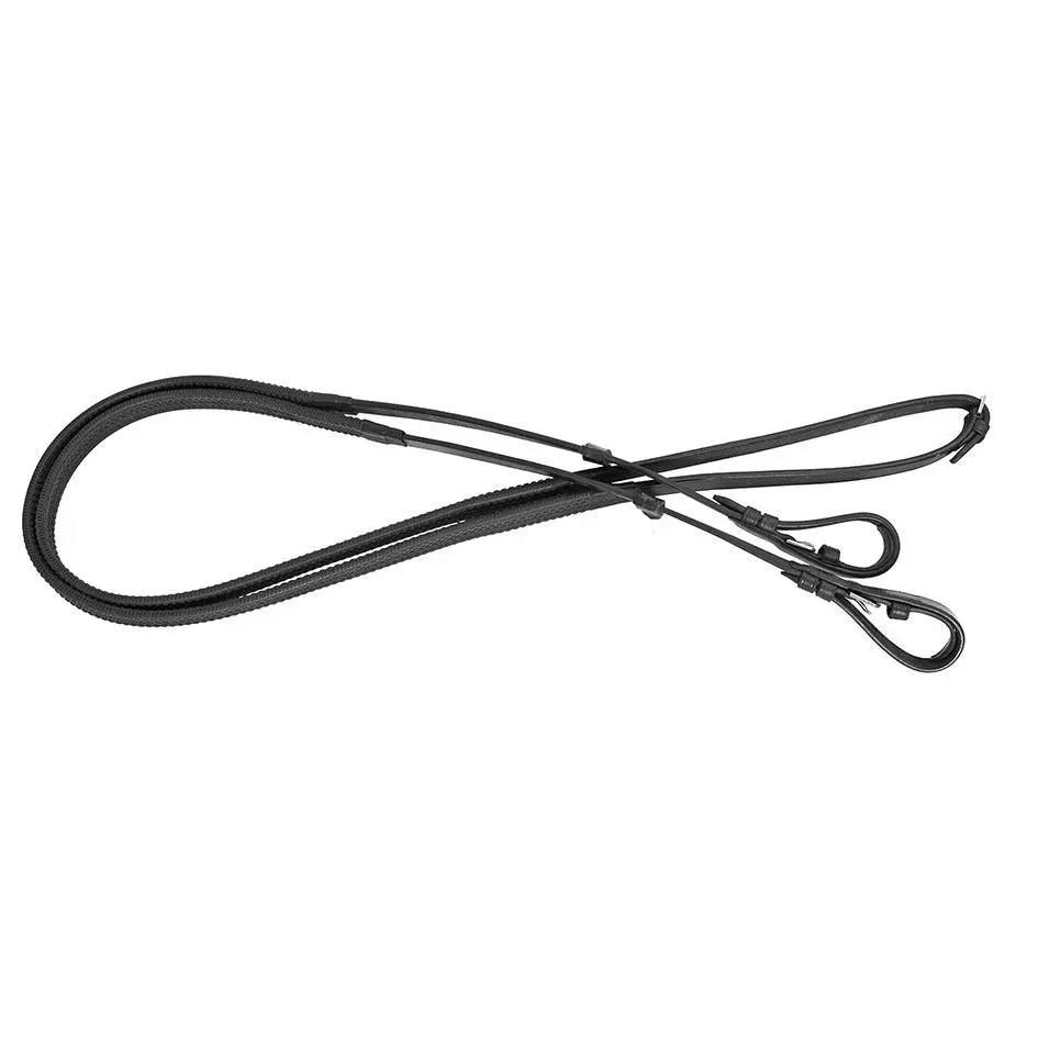 Black rubber-grip horse reins